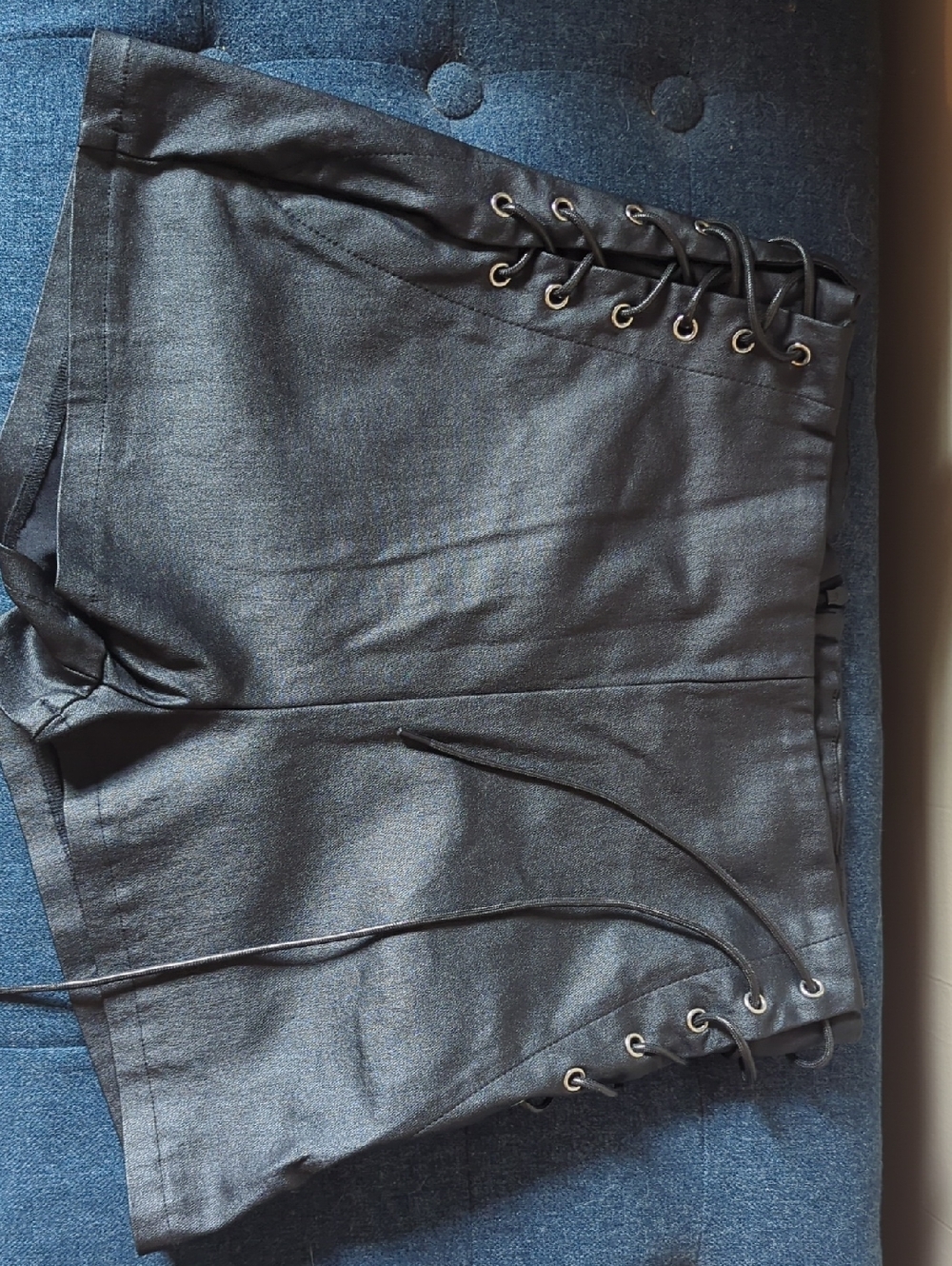 Black Lace-Up Faux Leather Mini Skirt